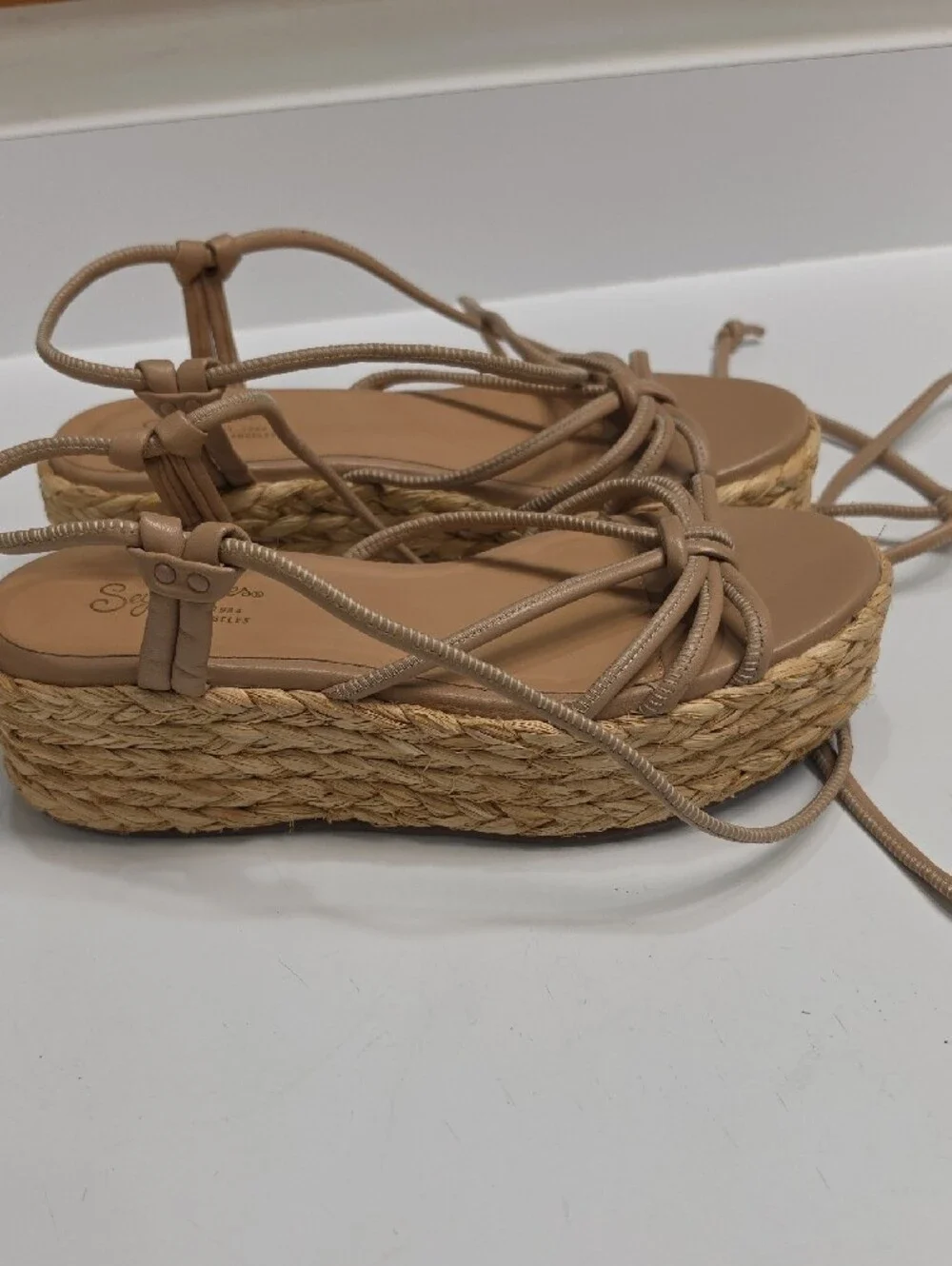 Seychelles Made for This Neutral Lace-Up Espadrille Wedge Sandals - Size 8